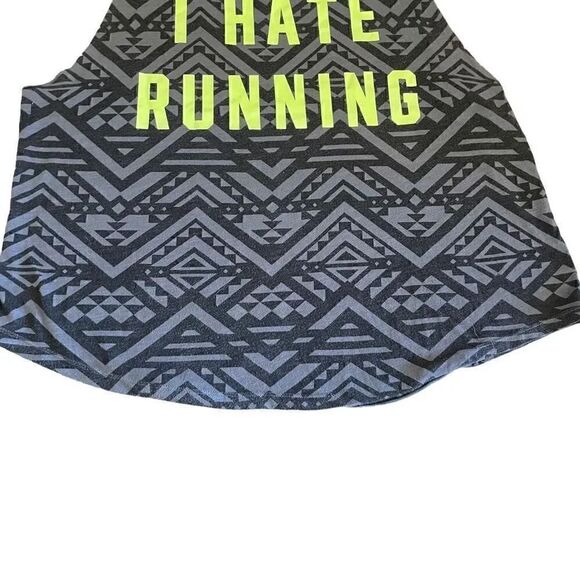Victorias Secret Pink I Hate Running Graphic Tank Black Grey Aztec Green L #1231 - Picture 5 of 11